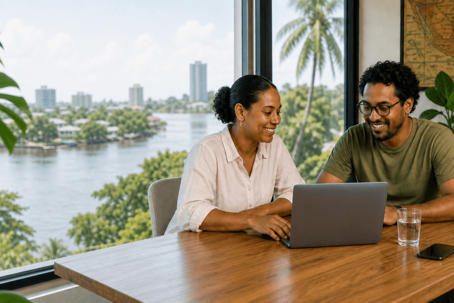 Two Surinamese professionals working together on a project